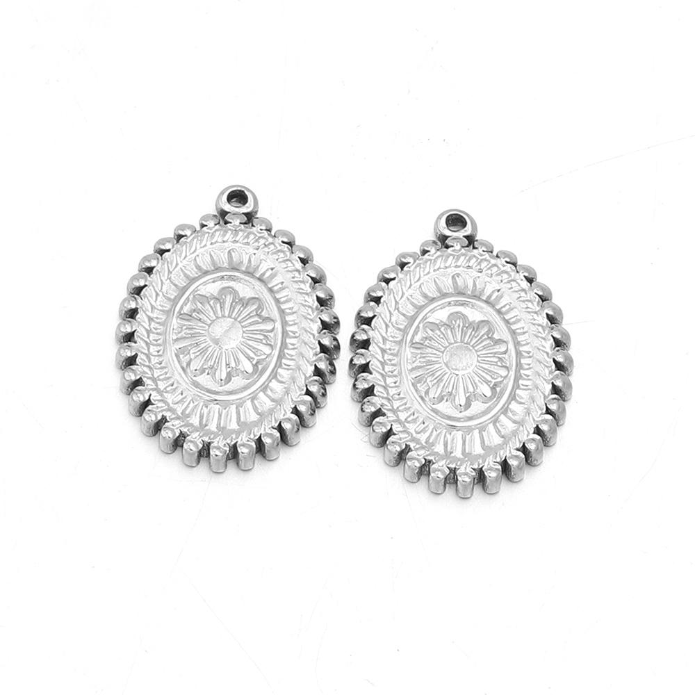 2Pcs/Lot Stainless Steel Charms Vintage Round/Oval Sun Pendants For DIY Necklace Bracelet Earrings Jewelry Making Accessories