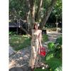 Retro Printing Backless V-neck Neck Dress for Women, Summer Pure Desire To Close the Waist, Fishtail Skirt, Slim-fitting Hip-wrapped Dress