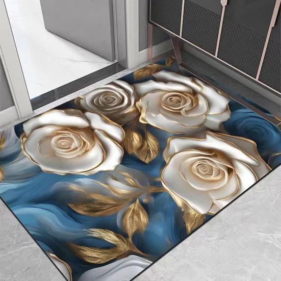 3D Visual Flower Rug Diatomaceous Earth Absorbent Bath Mat Floral Floor Mat with Non-Slip Backing for Entrance Kitchen Bathroom Shower