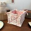 Square Storage Basket Lace Flower Desktop Organizer Storage Basket Korean Quilted Storage Basket Cute Storage Frame Decoration