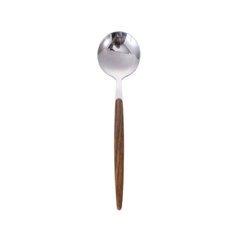 4pcs Creative Stainless Steel Spoon Fork Knife Wood Grain Portable Cutlery Set Thickened Western Tableware Dessert Spoon