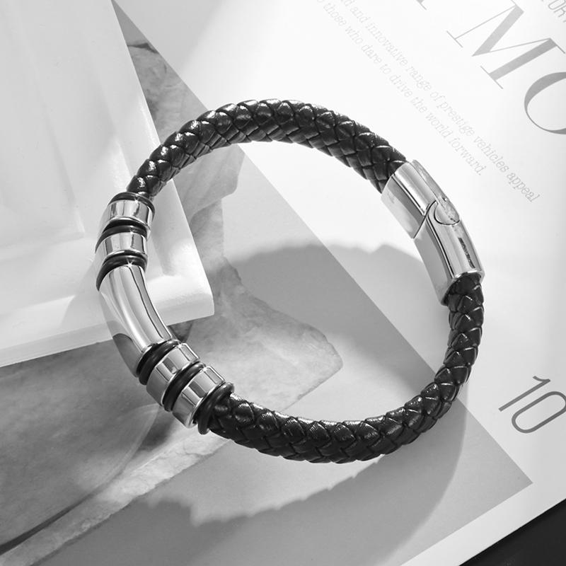 Classic Black Leather Wrap Bracelet for Men Metal Magnetic Clasp Fashion Bangle Bracelet Male Birthday Gift