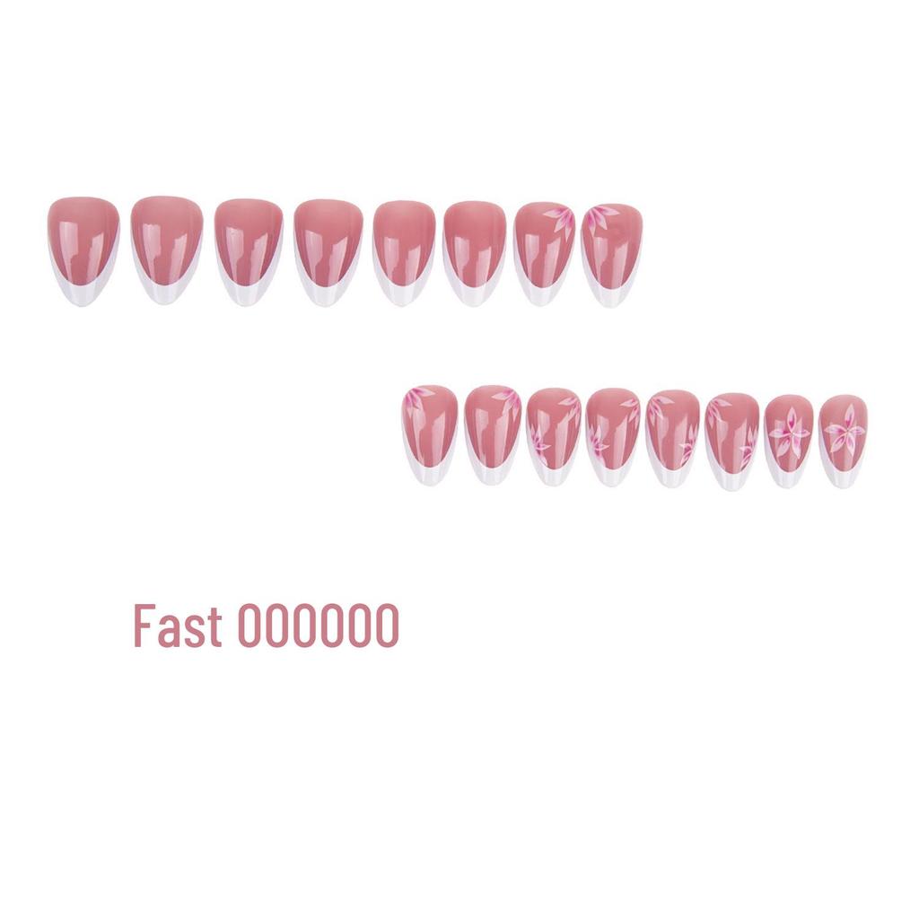 24-Piece Set: French White Floral Almond Press-On Nails with Detachable Tips