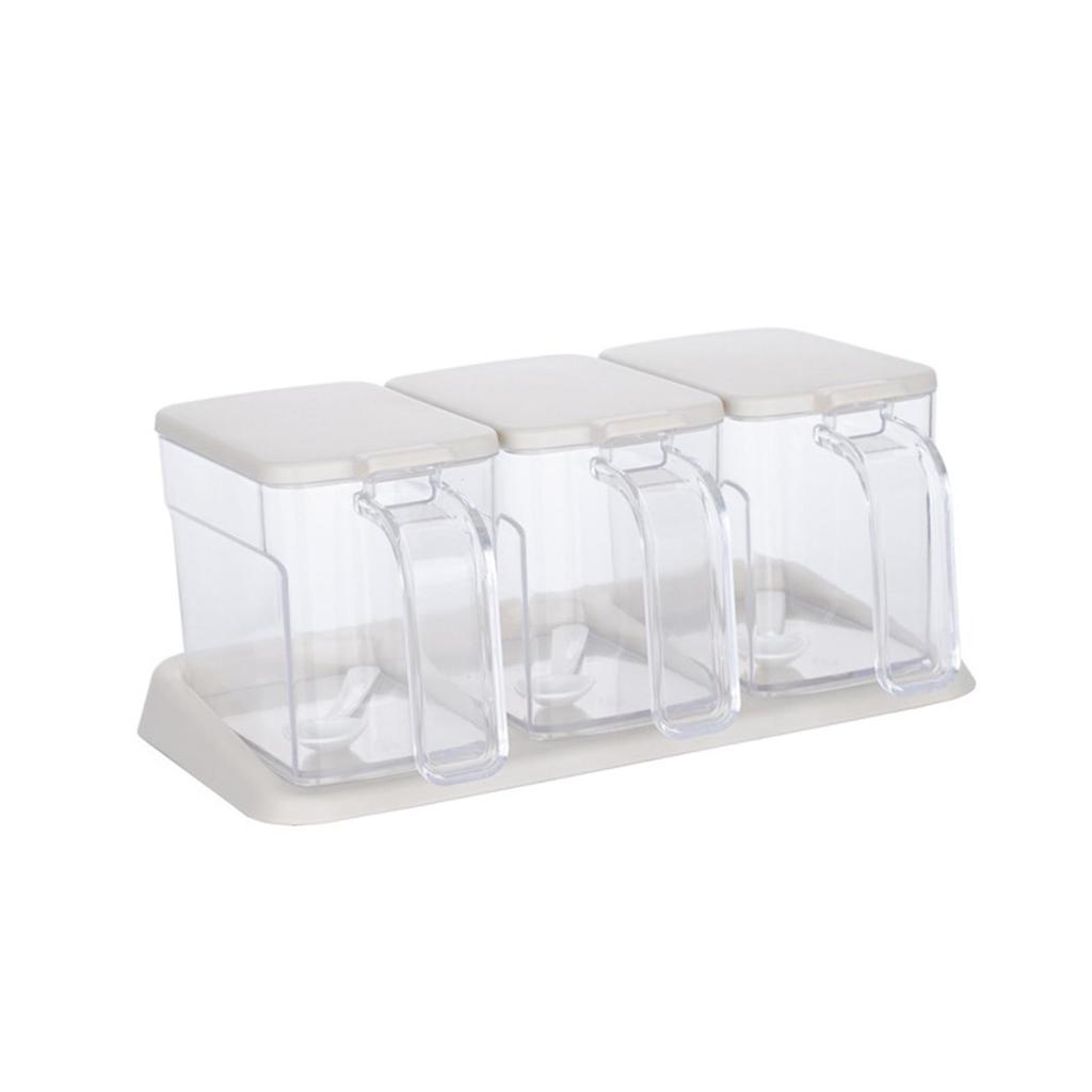 Clear Seasoning Box Storage Container Cruet 3 Compartment Kitchen Spice Pots Apricot