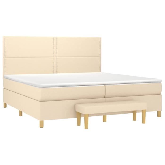 3137106 vidaXL Lit à sommier tapissier avec matelas Crème 200x200 cm Tissu
