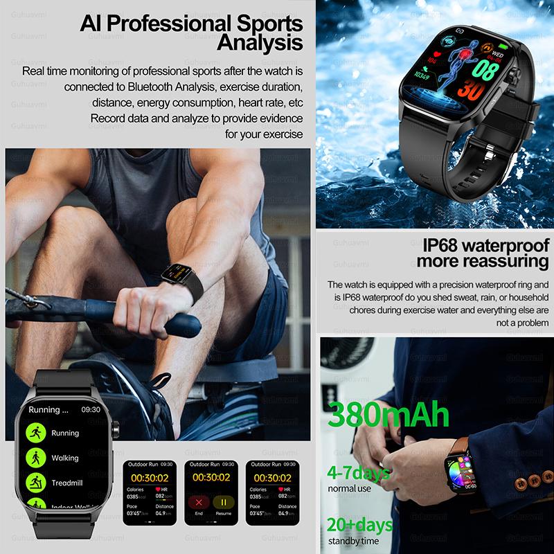 2025 Nowy Smartwatch do Zarządzania Zdrowiem Mężczyźni EKG+PPG Lipid Kwasu Moczowego Monitor Fitness Połączenia Bluetooth Smart Watch