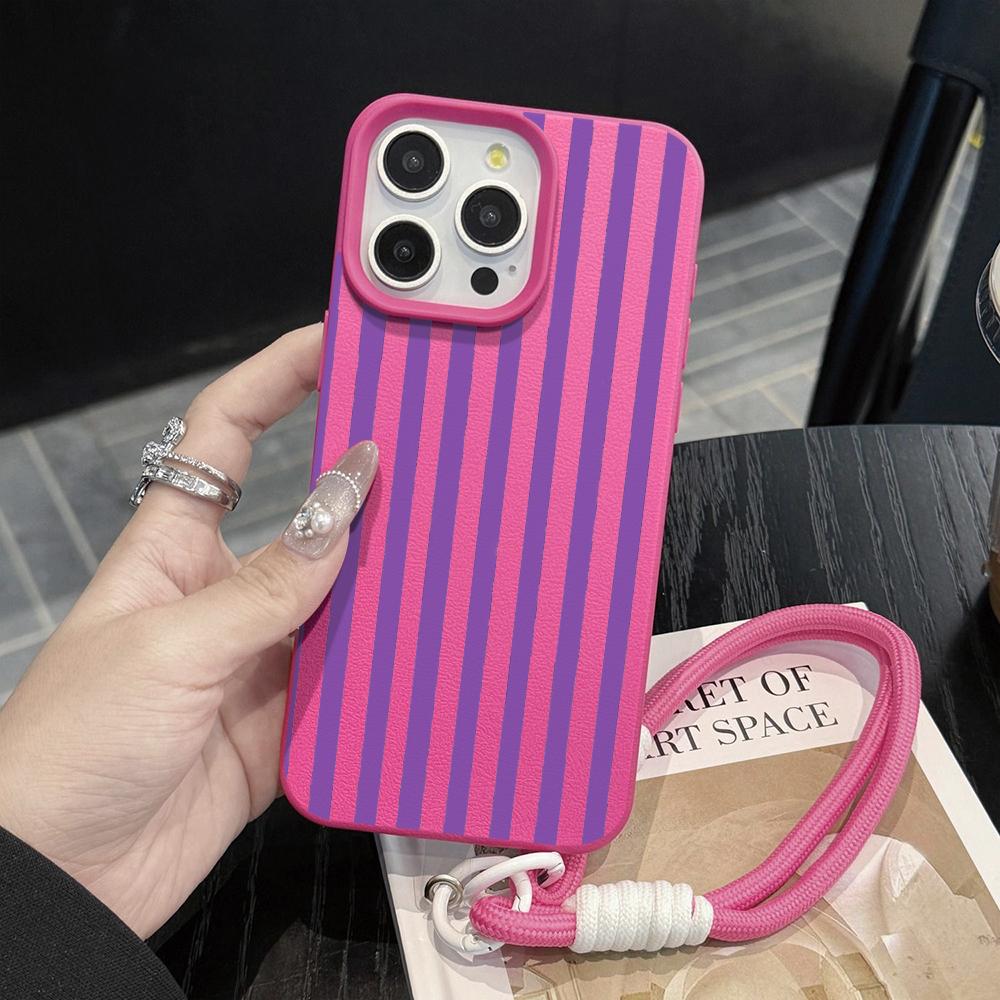 

Striped Couple Hand Wrist Strap Case For iPhone 11 12 13 Pro Max Cases iPhone 16 17 14 15 Plus Minimalist INS With Lanyard Cover iPhone 15