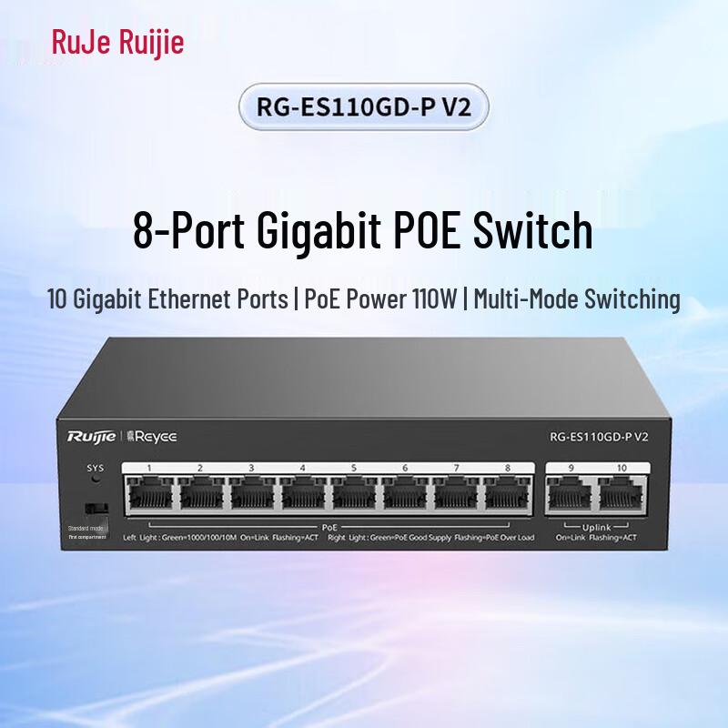 

Ruijie RG-ES110GD-P V2 10-Port Gigabit Unmanaged PoE Switch