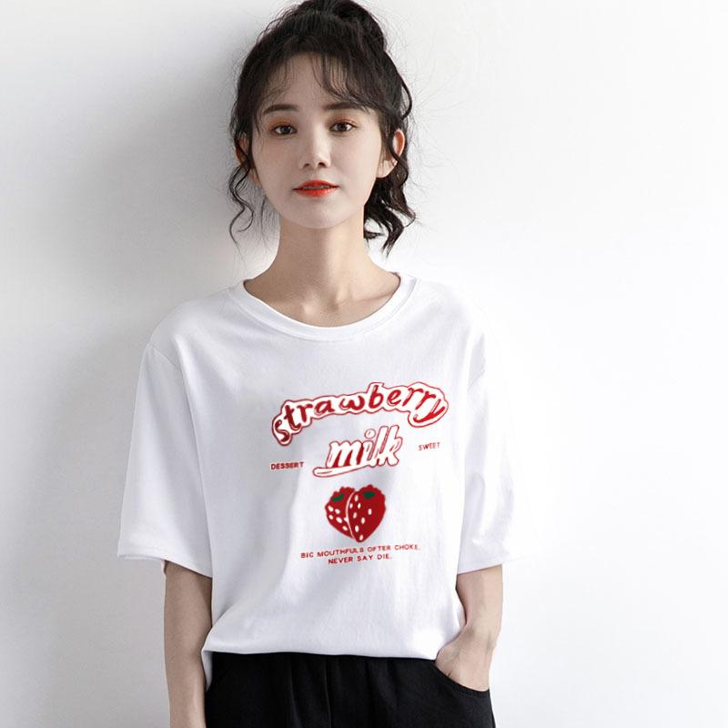 GMXIA Sommer Vintage Damen T-Shirt mit Aufdruck Reine Baumwolle Kurzarm T-Shirt Damen Ins Mode Locker Lässig mit Damenoberteil