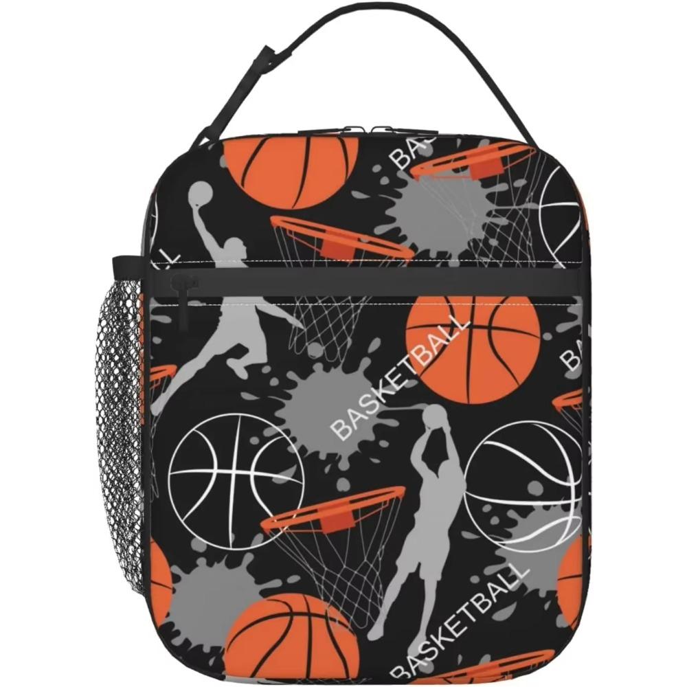 Art Basketball Durable Waterproof Insulated Lunch Bag Reusable Cooler Thermal Tote Lunch Box Organizer for School Work Picnic