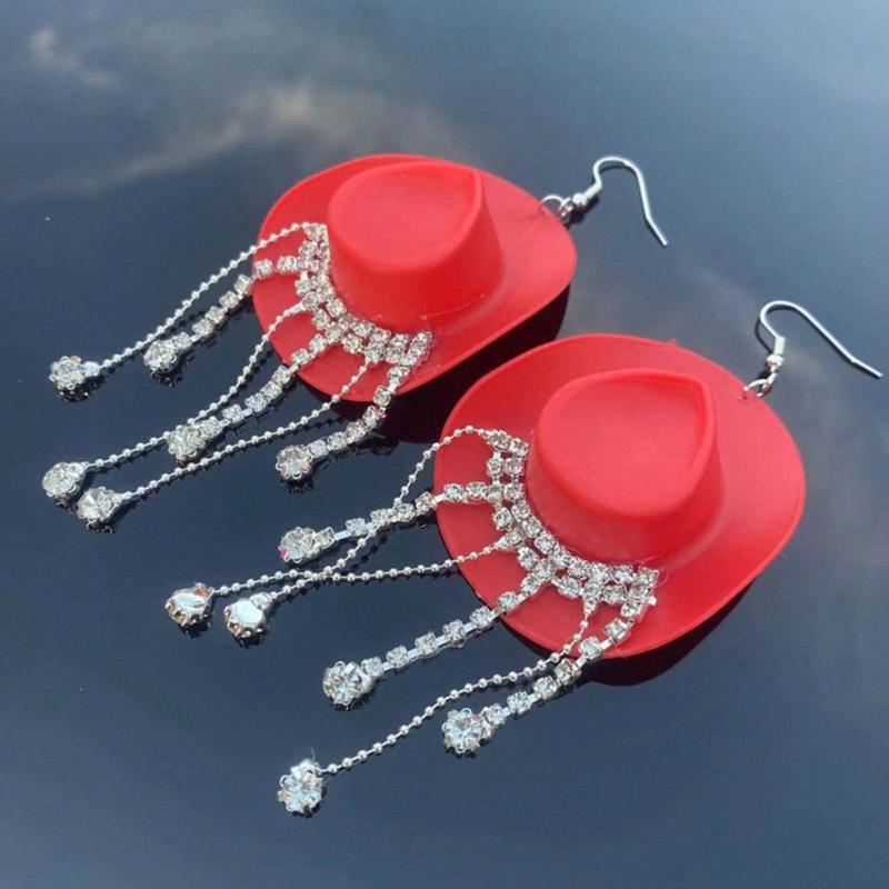 Sparkling Fringe Cowboy Hat Earrings for Music Festivals Party Western Hat Dangle Earrings Cowboy Hat Earrings Jewelry
