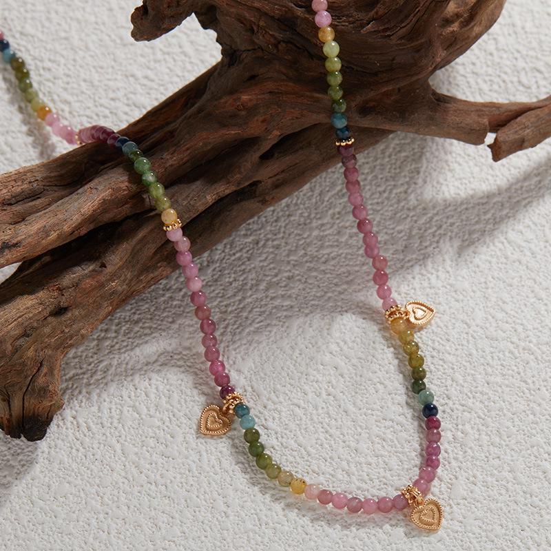Natural Gemstone Tourmaline Bracelet Women's S925 Sterling Silver Handmade Beaded Clavicle Chain