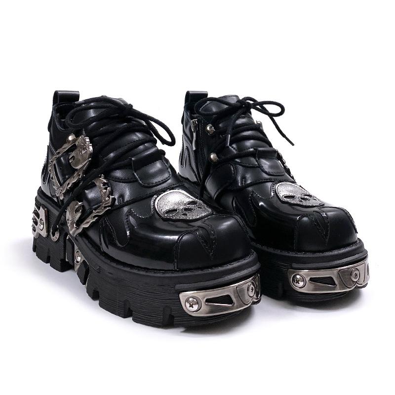 Muži a ženy Stejná subkultura Platformové boty Děti Goth Punk styl Lebka Niche Jednoduché boty Tmavé Malé kožené boty