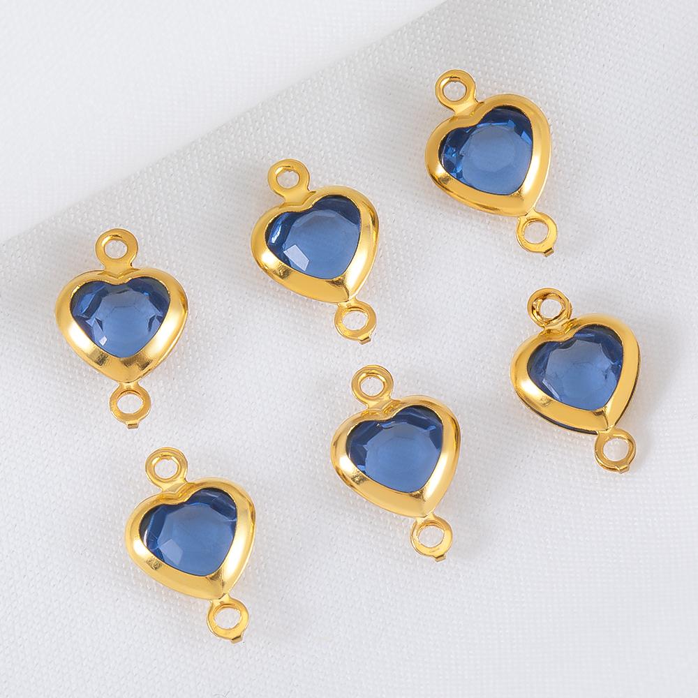 10pcs 7.5mm Stainless Steel Double Hole Heart Pendant Colorful Crystal Charms Connector for DIY Necklace Bracelet Jewelry Making
