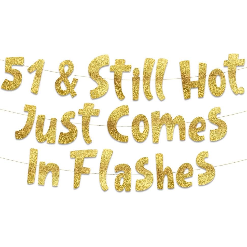 51st Birthday Gold Glitter Banner - Happy 51st Birthday Party Decorations