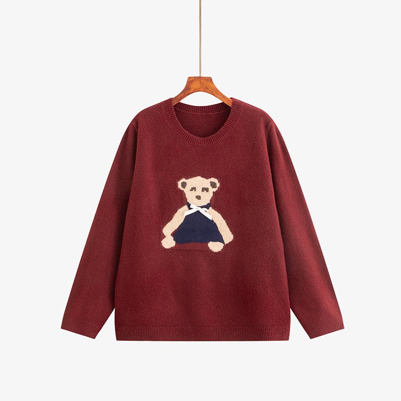 

Plus Size Women s Jacquard Bear Print Sweater - Casual Winter Round Neck Knitwear 2XL (80-100 kg) вино красного