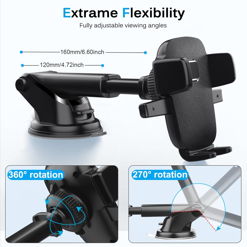 ML-197 For Car Dashboard/Windshield Extendable Arm Phone Holder 360 Degree Rotation Suction Cup Mount Bracket