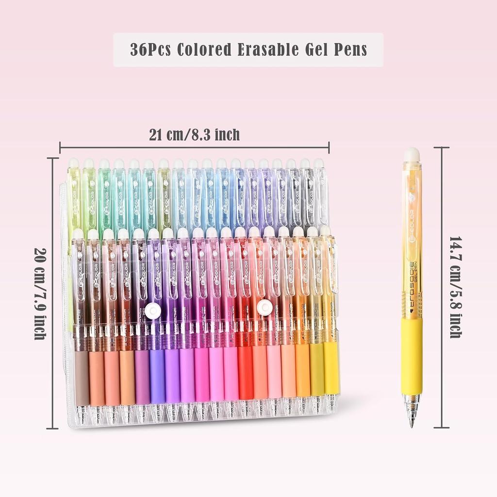 BAYTORY 36Pcs Colored Erasable Gel Pens, Fine Point 0.7mm, Retractable Assorted Colors Pen with Eraser, Smooth Writing Erasable Pens for Crossword