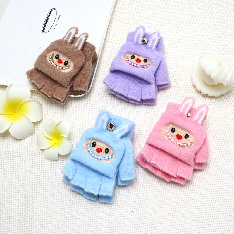 

Children s Cartoon Flip-Top Half-Finger Winter Gloves - Cute, Warm, Cold-Proof for Girls One Size