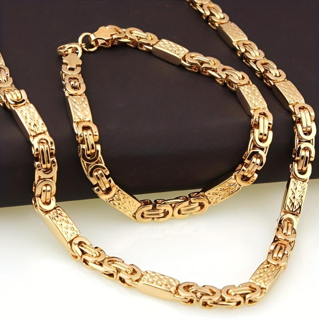 6MM męski modny płaski łańcuszek ze stali nierdzewnej i zestaw bransoletek