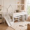 Children's Bed, Single Bed, with Slide and Stairs, with Drawers and Locker, Without Mattress, Solid Wood, White, 90*200