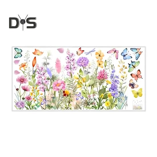 Colorful Floral Window Stickers Double-Sided Static Window Clings Floral Pattern Spring Window Decals for Home Bedroom Office Decor