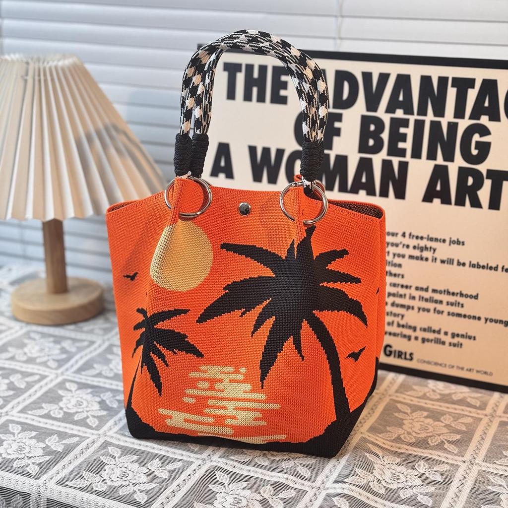 Handtasche mit großer Kapazität im japanischen und koreanischen Strickstil - Tragbare, pendlerfreundliche Tragetasche mit einem kleinen quadratischen Design für diverse Gegenstände