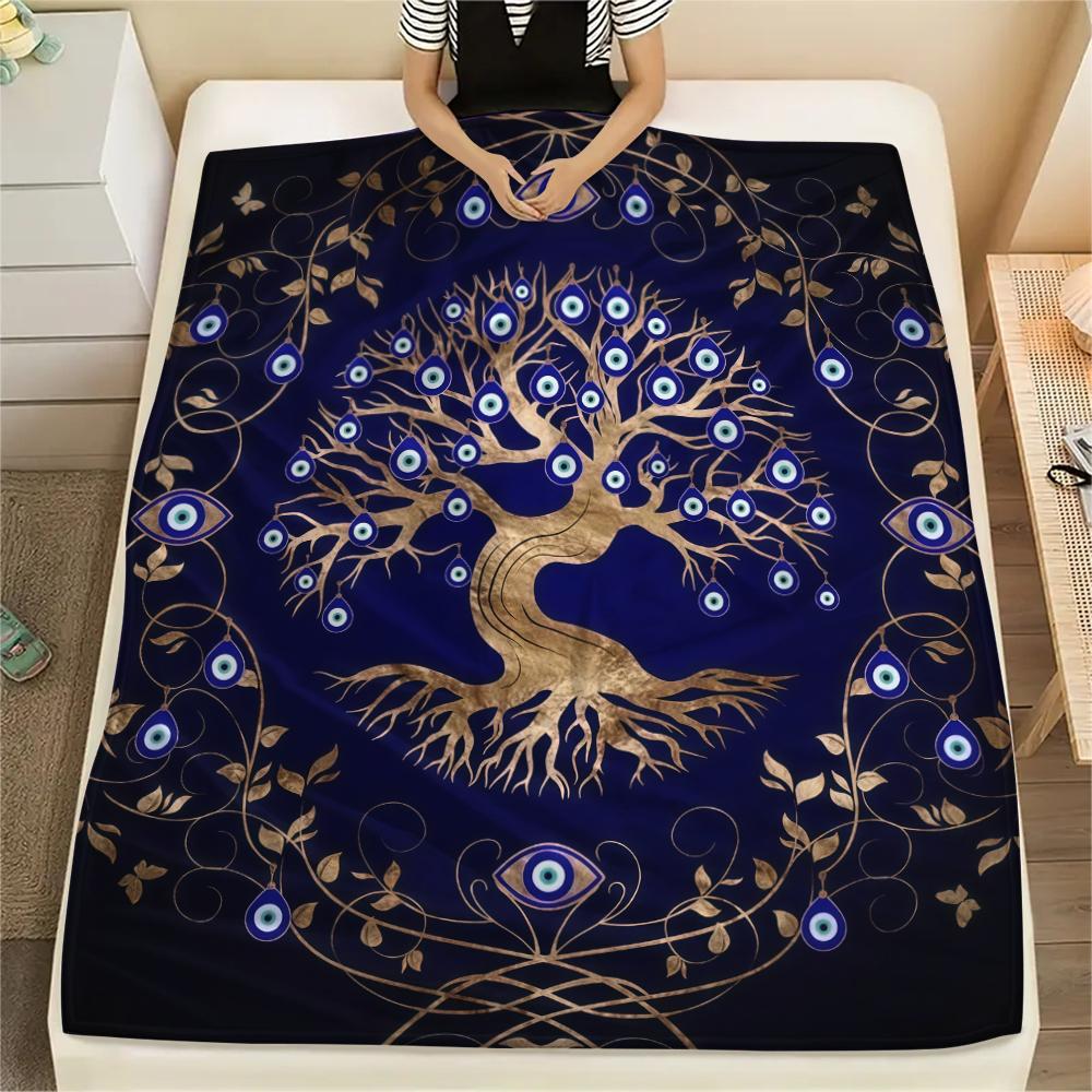 1PC Nazar Boncuğu Print Flannel Blanket, High quality All Seasons, Home Decor, Warmth and Comfort, Perfect for Christmas Gifts