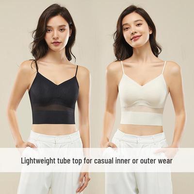 Women's Seamless Camisole: Comfortable, Breathable, Bra-Free, Steel Ring-Free, with Chest Pads, One-Piece Outerwear Tube Top.