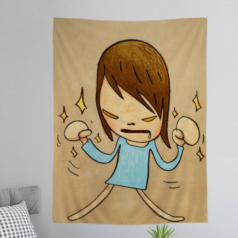 Yoshitomo Nara DIY Wall Tapestry Hippie Flower Wall Carpets Dorm Decor Wall Art Decor