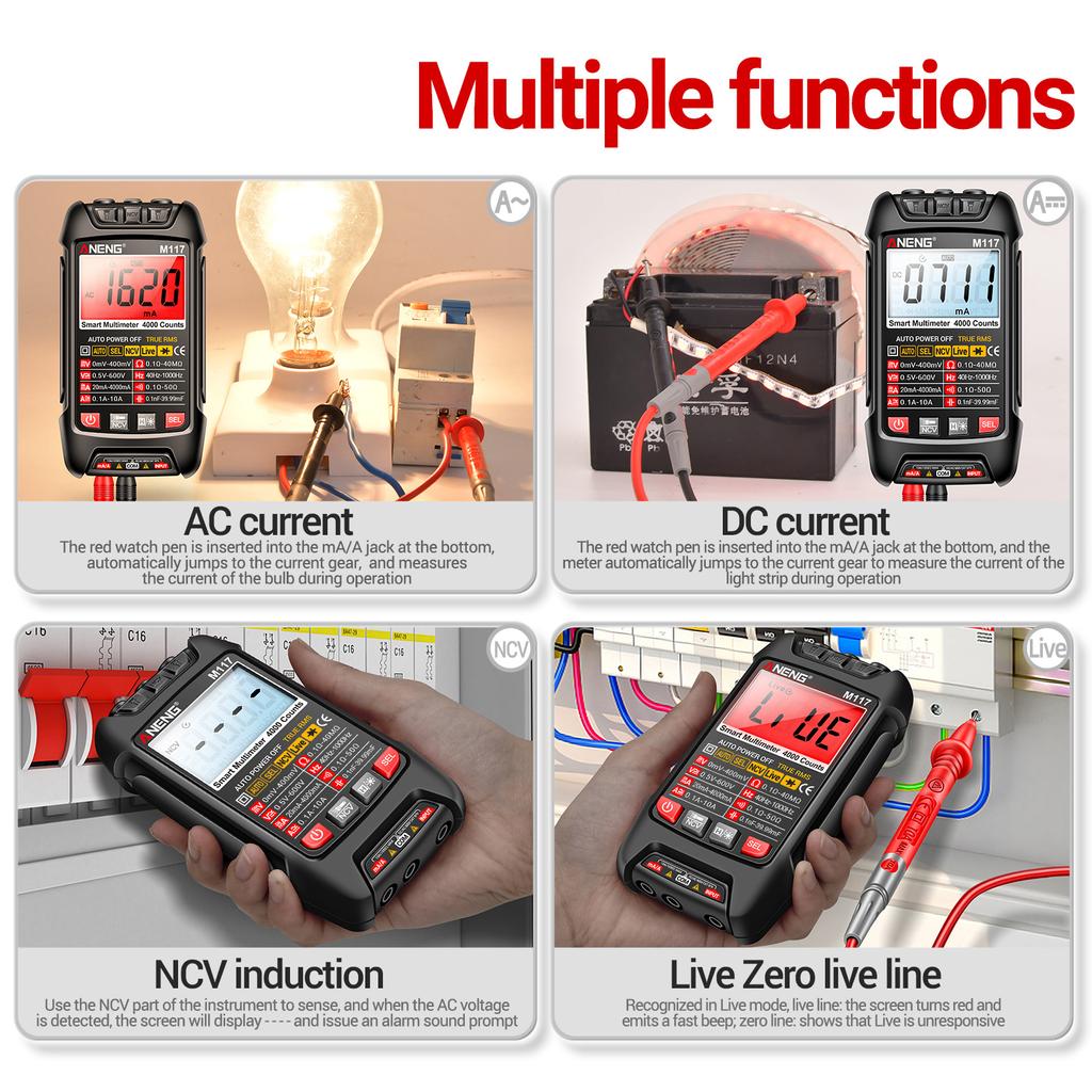 ANENG M117 Multimeter Smart Digital 4000 Counts ACDC Spannungs-Strommesser Professionell