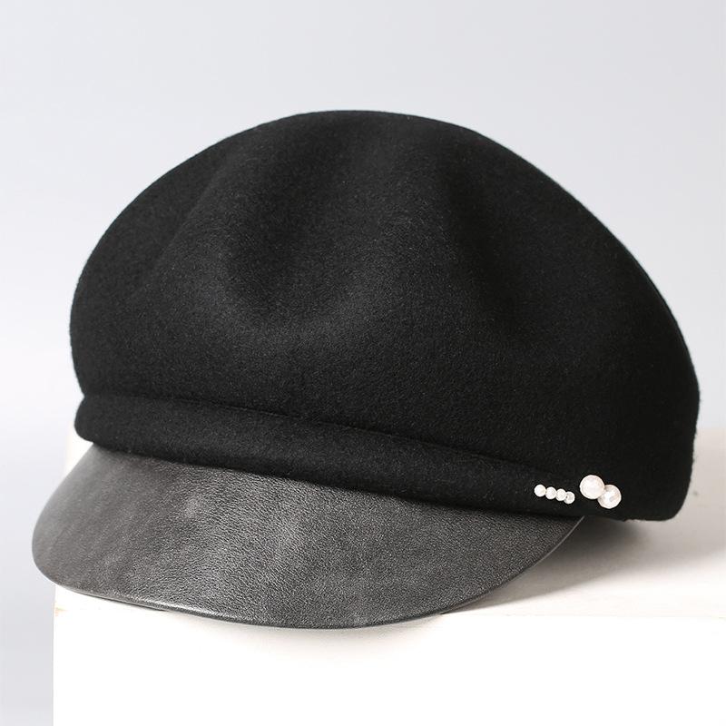 Australia Imported Wool Beret Women's Autumn and Winter Temperament Cap Retro Octagonal Hat Warm Pleated Pumpkin Hat