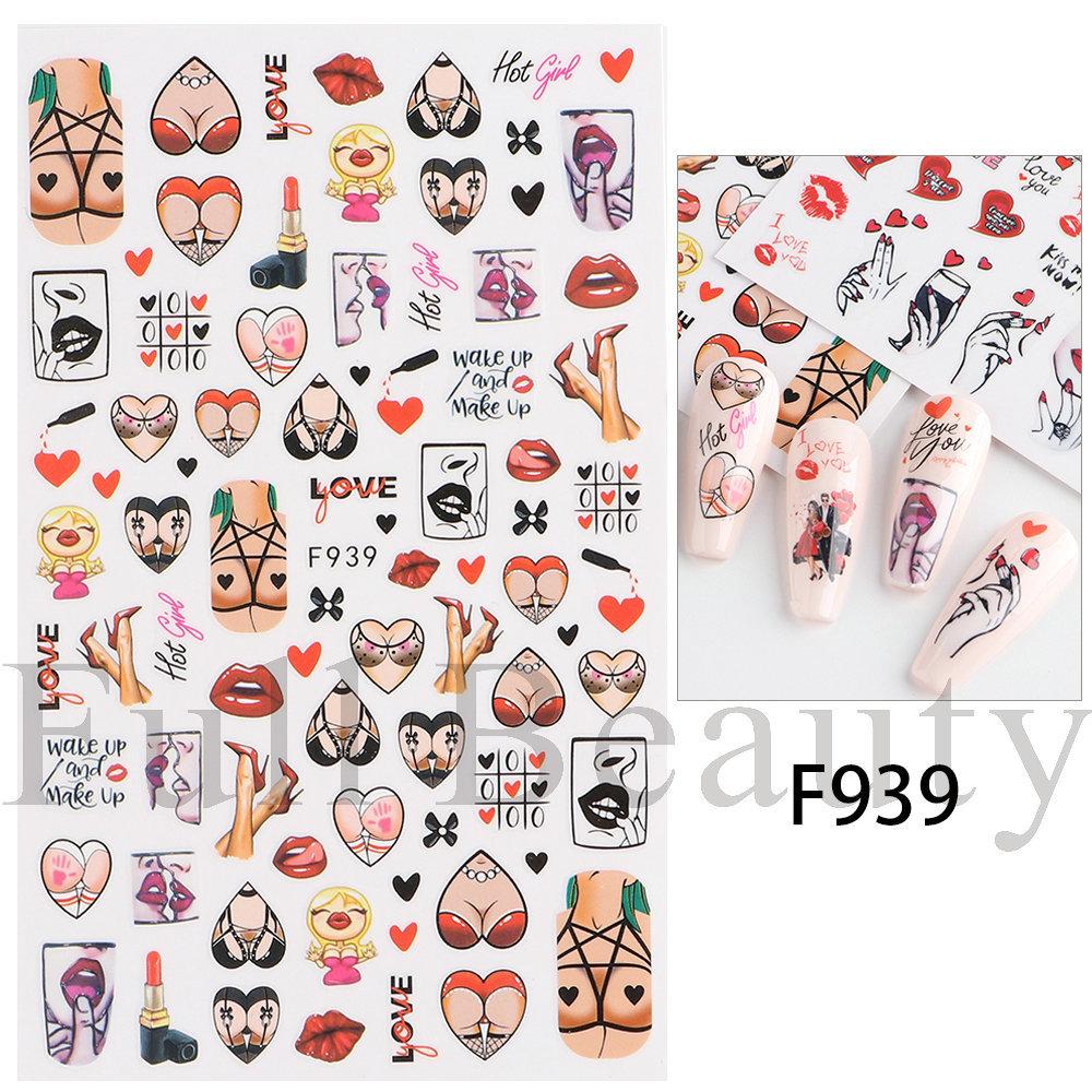 Nail Art Stickers Ins Valentine's Day Red Lips Sexy Heart LOVE Love Bear Adhesive Nail Stickers
