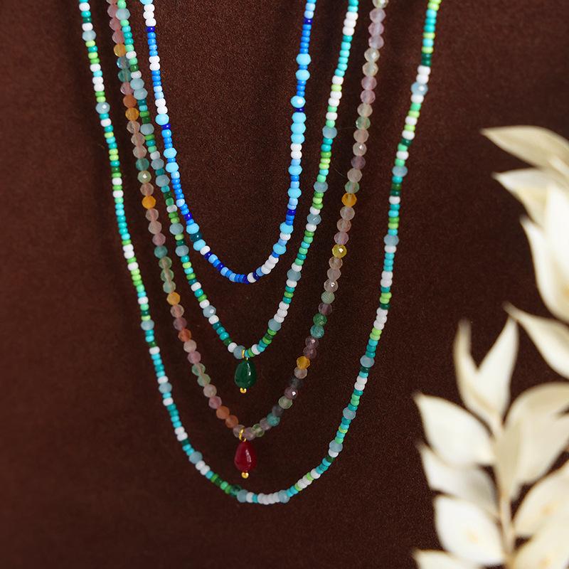 Faceted Crystal Stone Natural Stone Colored Round Beads Beaded Agate Handmade Necklace Versatile Personalized Sweet Girl Temperament Jewelry