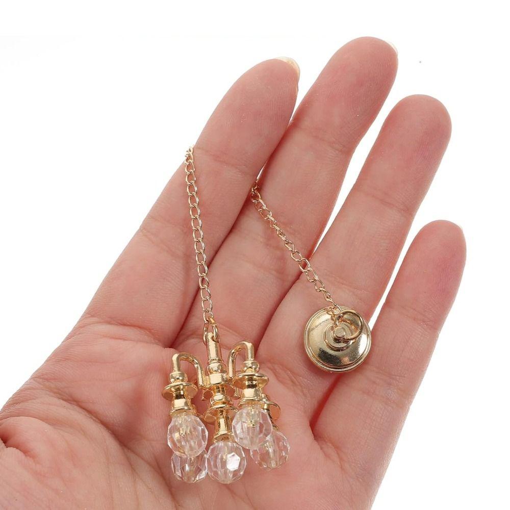 1:12 Scale Miniature Vintage Chandelier Gold/silver Crystal Light Model  Doll House Accessories