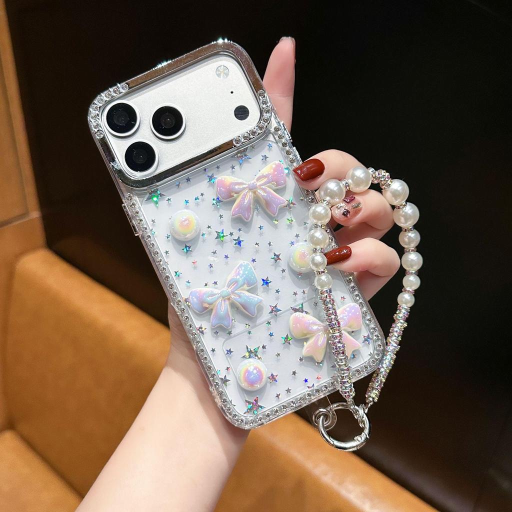 Iridescent Star Diamond Bow Case for Apple 17 Pro Max/Cute Simple Fit for Apple 16/12/11