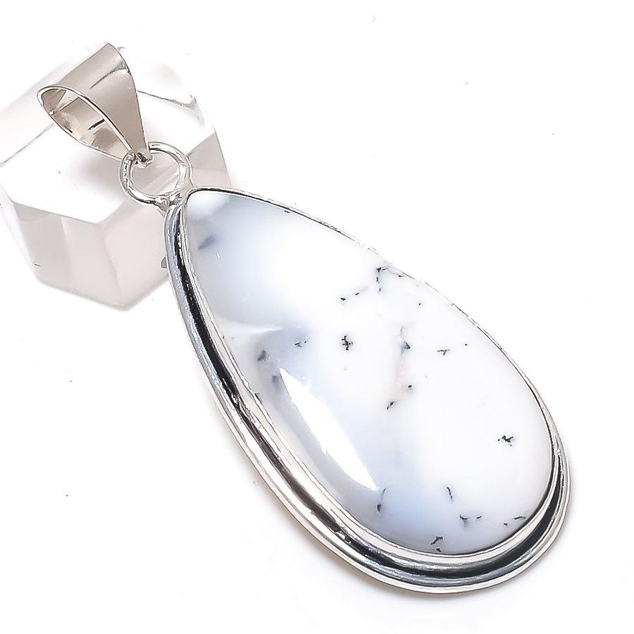 Dendrite Opal Gemstone Handmade 925 Sterling Silver Jewelry Pendant 2.40" E0U82