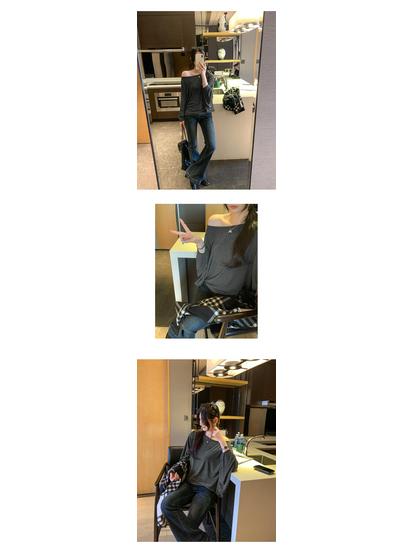 Damen Batwing Ein-Schulter Strick-T-Shirt, Langarm, Herbst/Winter 2026 Locker sitzendes Basisschicht-Oberteil.