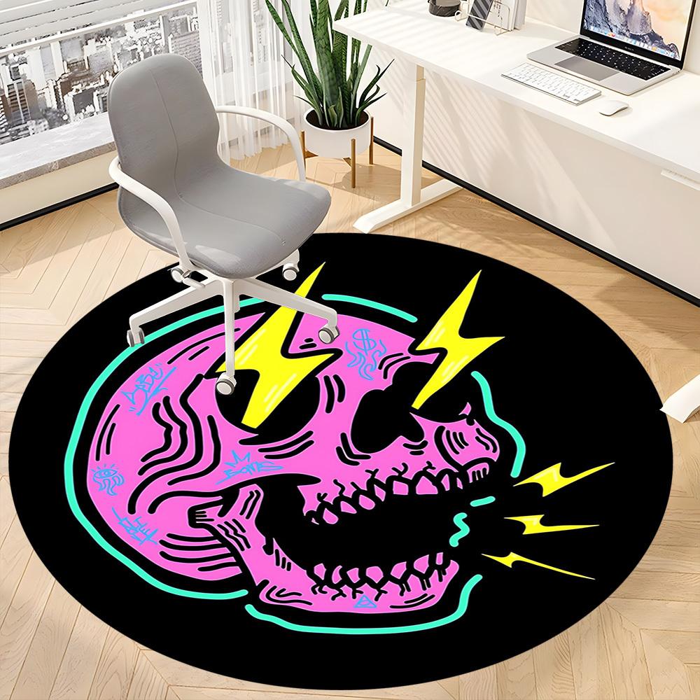 1pc Skull Lightning Office Round Area Rug,  Mat Suitable For Office, Under Office Chairs Bedroom Living Room Home Decor, Room Deco