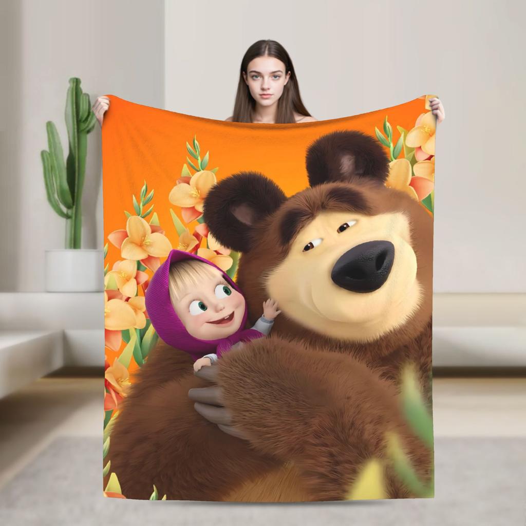 Warm BlanketKids Camping M-Mashas and B-Bears Throw Blanket Flannel Bedspread For Bedroom Graphic Sofa Bed Cover