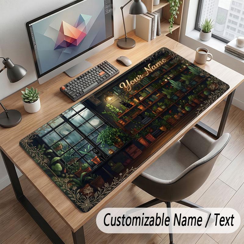 Floral Garden Theme Customized Mouse Pad Personalized Print Name Text Desk Mat For Home Office Table Decor
