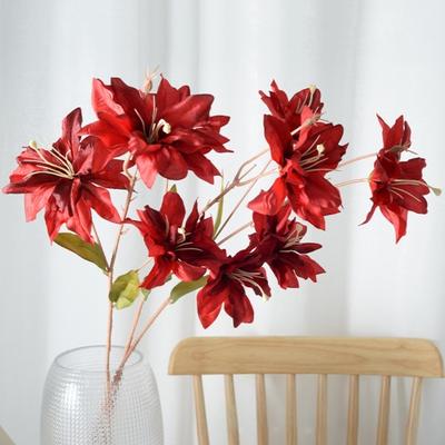 3 Heads Artifical Lily Flowers Full Blooms Fake Real Touch Flower Bouquets for Wedding Party Decor Home Table Centerpiece