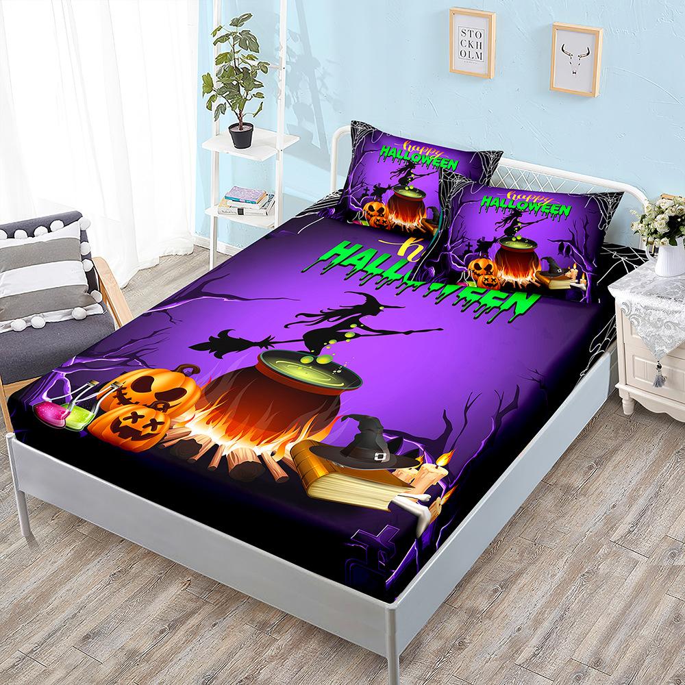 Halloween Three-Piece Set Funny Pumpkin Mattress, Mattress Cover, Mattress Protective Cover