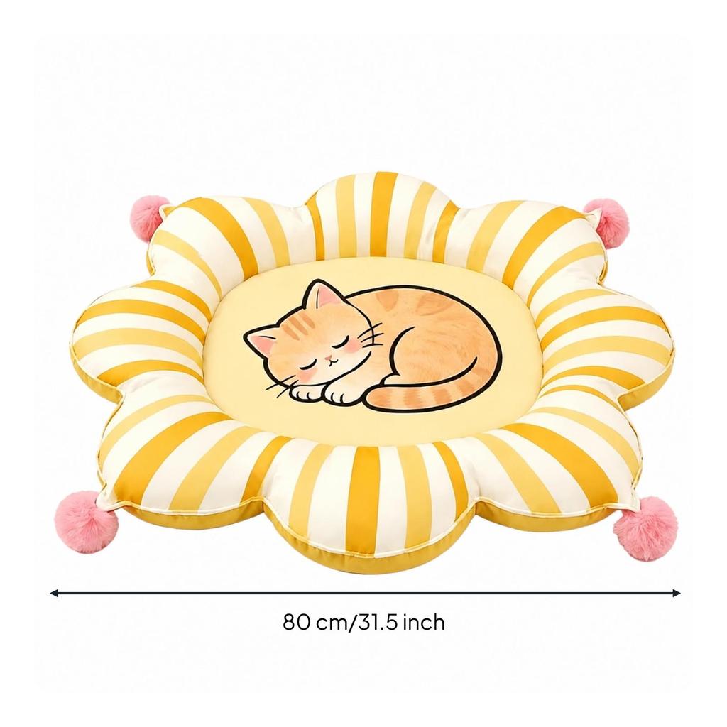 Pet Bed Cushioned Round Flower-Shaped Cat Lightweight for Bedrooms