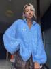 2026 Autumn/Winter Blue Sequin Knit Cardigan Sweater for Women