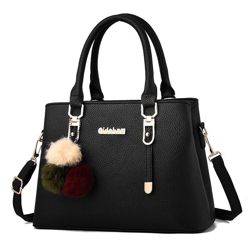 Handbag Plush Pendant Solid Color Simple Large Bag Single Shoulder Oblique Span Bag Women's Bag