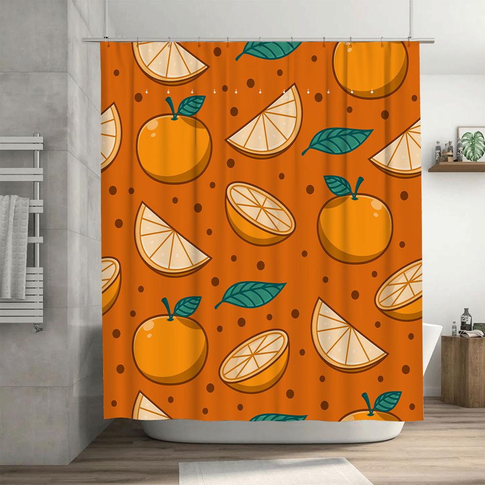 Bright Orange Fruit Shower Curtain Decor Lemon Slice Whole Orange Print Water-Resistant Fabric For Bathroom Diy Home Dcor
