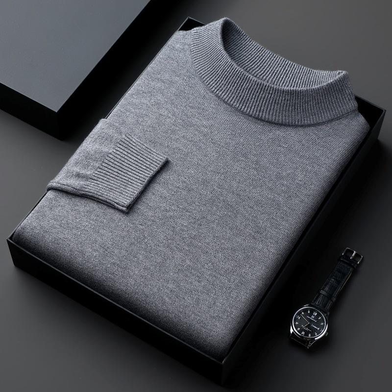 

Men s Wool Sweater: Autumn/Winter Half-High Collar Pullover, Casual Solid Color Knit Base Layer Medium-Large