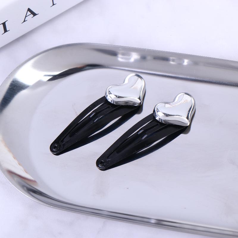 Cute Silver Heart Black Hair Barrettes 2/4Pcs Fashion Hair Pins for Women Sweet Side Hair Styling Accessories