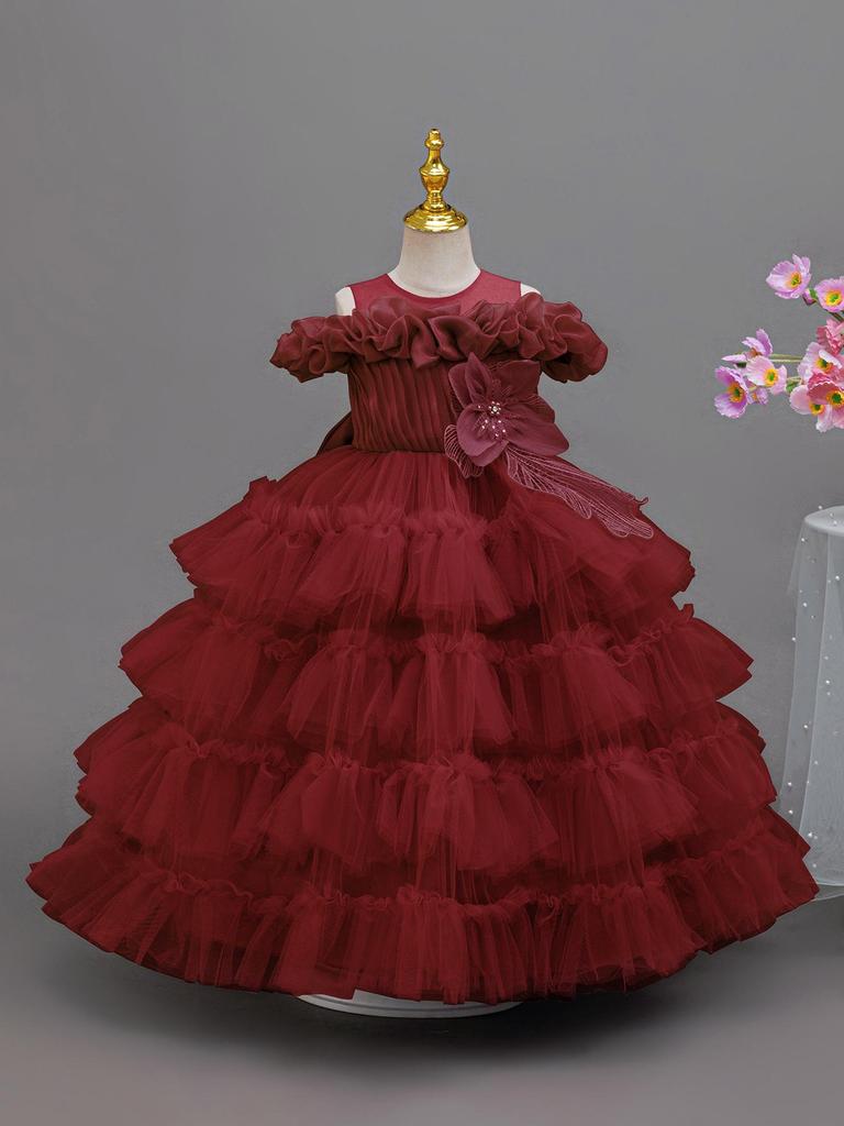 Little Girl's Princess Piano Performance Gown - Elegant High-End Wedding Tulle Cake Skirt Dress